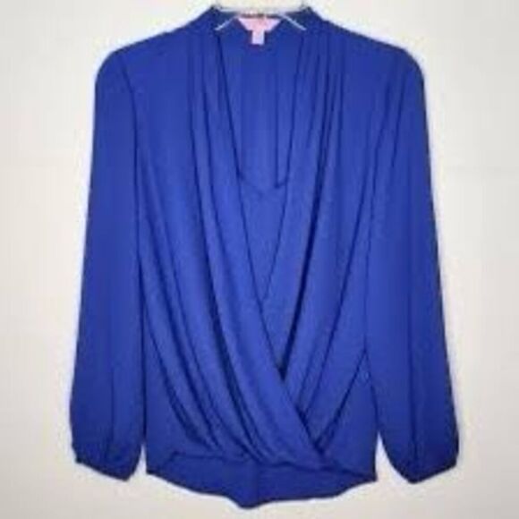 Lilly Pulitzer Size S Myah Long Sleeve Wrap Blouse Royal Purple Draped Relaxed - Picture 4 of 13